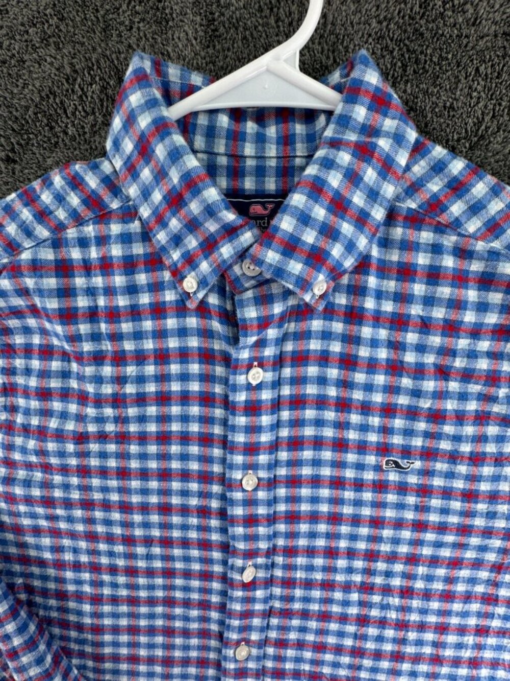 Vineyard Vines Flannel Button Up Slim Fit Whale Shirt Blue Red Check Cotton Men